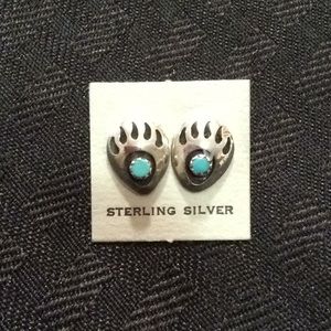 Sterling silver and turquoise bear paw earrings